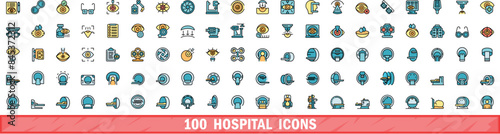 100 hospital icons set. Color line set of hospital vector icons thin line color flat on white