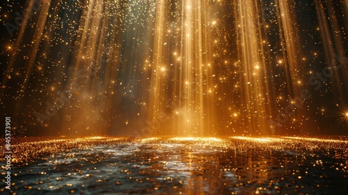 Fototapeta Naklejka Na Ścianę i Meble -  Abstract concept of golden particles cascading down like a waterfall on a dark background