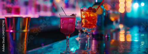 Cocktail series: glass of colorful cocktail in a beautiful place 71