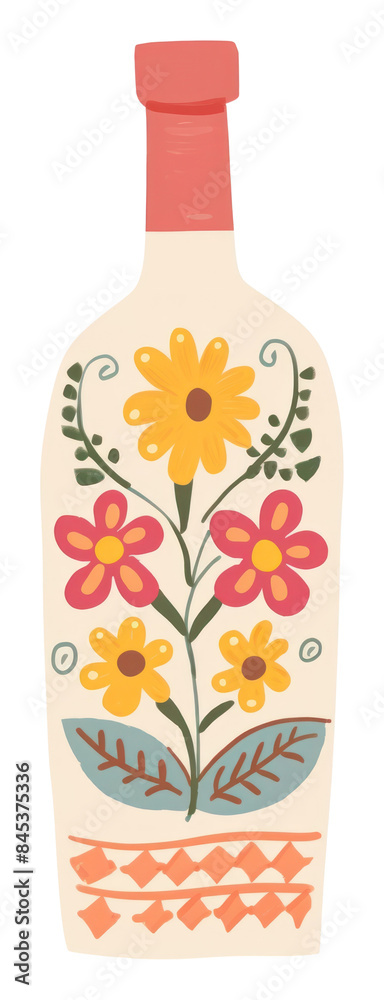 Fototapeta premium PNG Wine bottle art pattern white background.