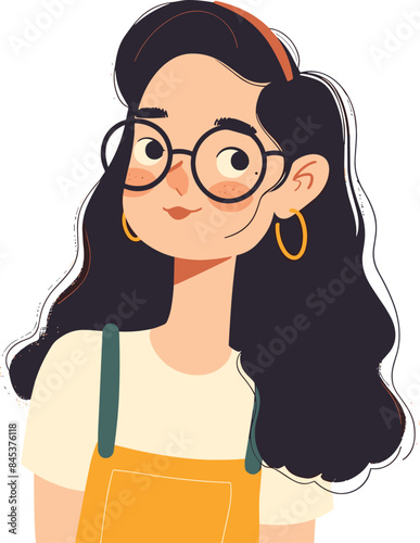 Sweet Nerdy Girl With Glasses, Flat Illustration, Vector Art