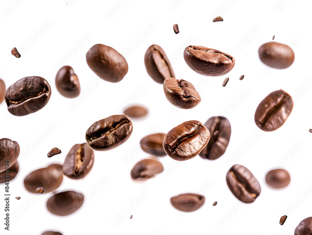 Fototapeta premium Coffee beans floating isolated, white background