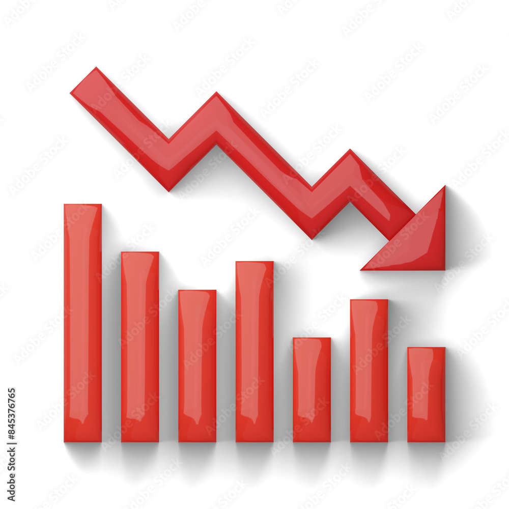 Red descending graph icon, symbolizing decline or loss, isolated on white background. Ideal for financial, business, and economic contexts.
Red descending graph icon, symbolizing decline or loss, isolated on white background. Ideal for financial, business, and economic contexts.