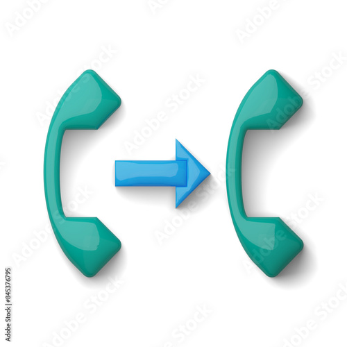 3D icon representing two green phone handsets with a blue arrow in between. Ideal for telecommunications and communication apps. 