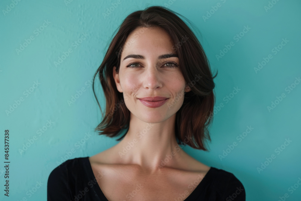 A close up portrait of a woman with a subtle smile A close up portrait of a woman with a subtle smile