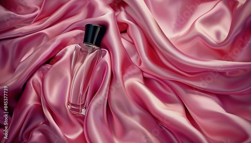 perfume bottle on pink silk