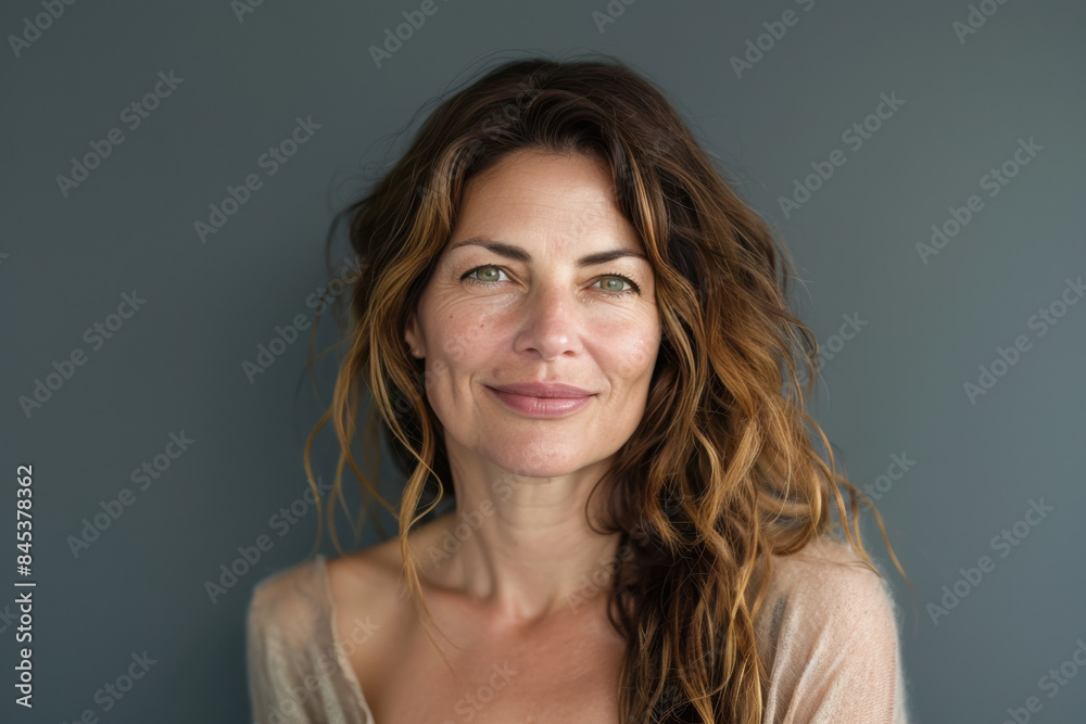 A close up portrait of a woman with a subtle smile A close up portrait of a woman with a subtle smile