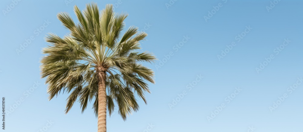 A beautiful palm tree in the garden. Creative banner. Copyspace image A beautiful palm tree in the garden. Creative banner. Copyspace image
