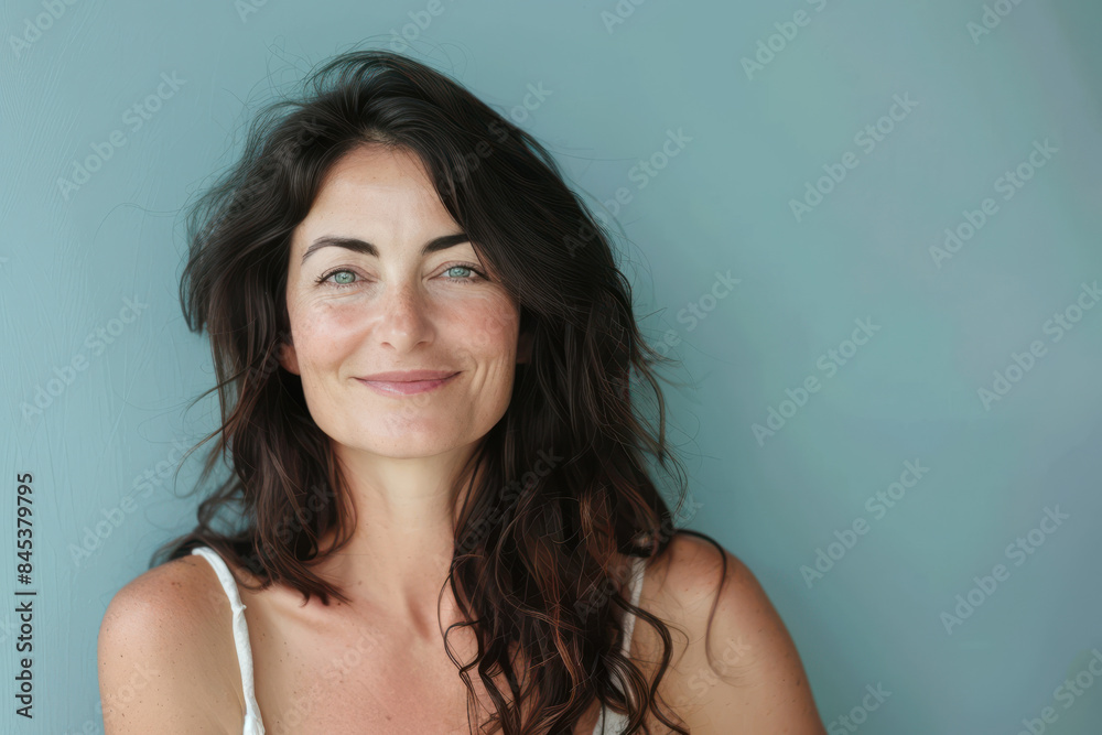 A close up portrait of a woman with a subtle smile A close up portrait of a woman with a subtle smile