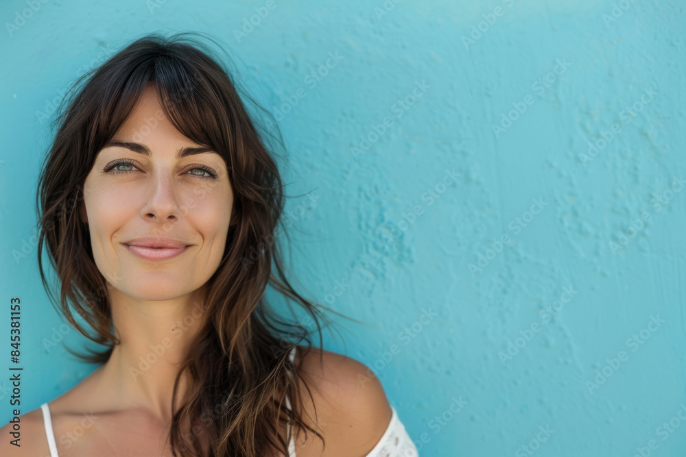 A close up portrait of a woman with a subtle smile A close up portrait of a woman with a subtle smile