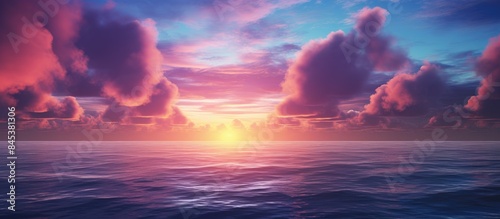 Aerial view sunset sky Nature beautiful Light Sunset or sunrise over sea Colorful dramatic majestic scenery sunset Sky with Amazing clouds and waves in sunset sky purple light cloud background