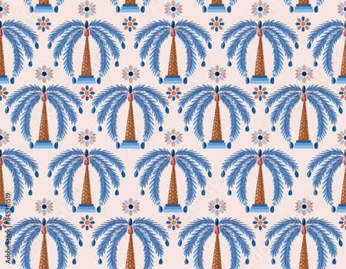 Stylish palm trees ,Dates palm tree , fountain decoration Botanical Seamless pattern Vector Illustration , Design for fashion , fabric, textile, wallpaper , wrapping and all print