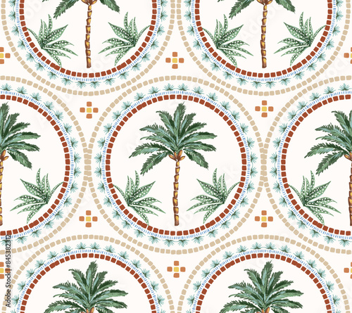 Stylish palm trees / Dates palm tree decoration Botanical Seamless pattern Vector Illustration