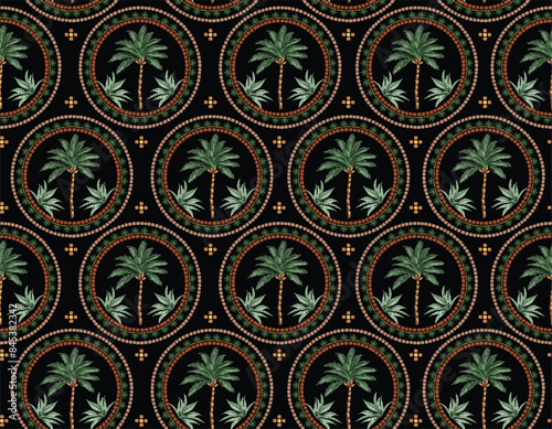 Stylish palm trees / Dates palm tree decoration Botanical Seamless pattern Vector Illustration