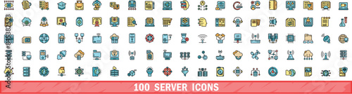 100 server icons set. Color line set of server vector icons thin line color flat on white