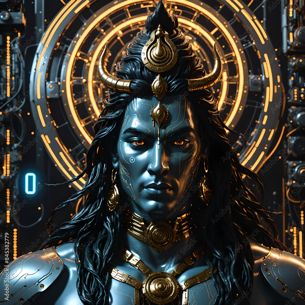 Hindu god Shiva portrait, Hinduism religion, sci-fi representation of Lord Shiva Hindu god Shiva portrait, Hinduism religion, sci-fi representation of Lord Shiva