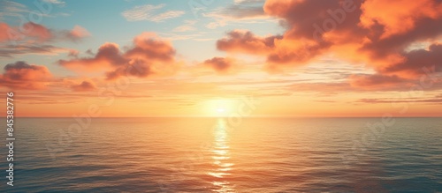 Seascape sunrise or sunset on the horizon. Creative banner. Copyspace image #845382776