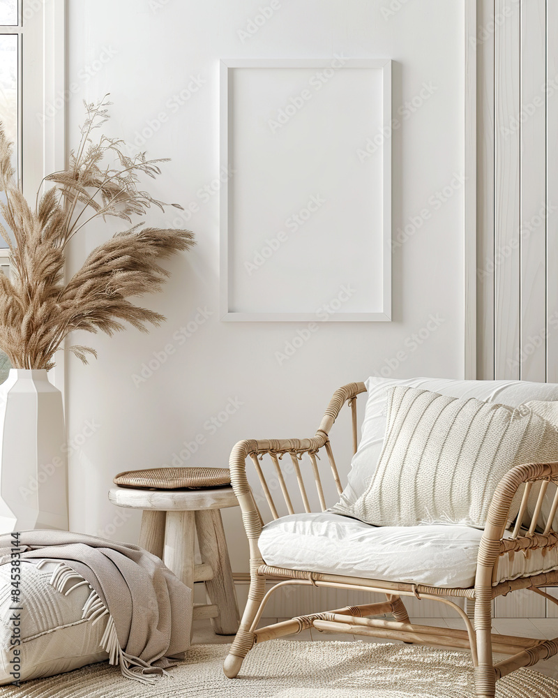 Modern home interior mockup background, chair, frame, room Modern home interior mockup background, chair, frame, room