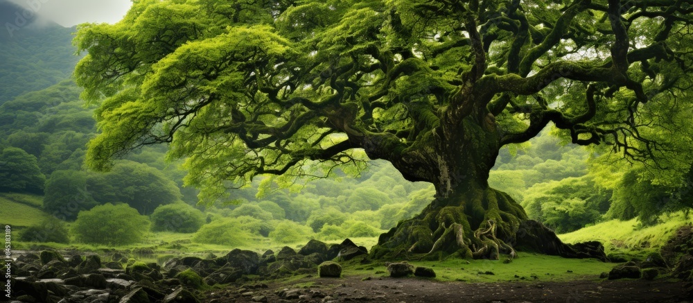 Fototapeta premium Beautiful tree covered with moss. Creative banner. Copyspace image
