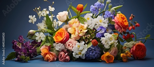 The bouquet of colorful assorted flowers. Creative banner. Copyspace image