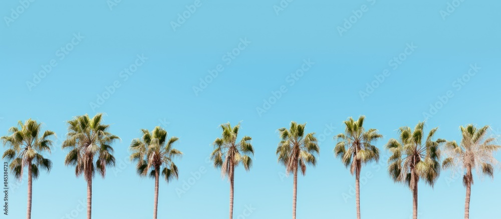 Palm trees view from below into the sky. Creative banner. Copyspace image Palm trees view from below into the sky. Creative banner. Copyspace image