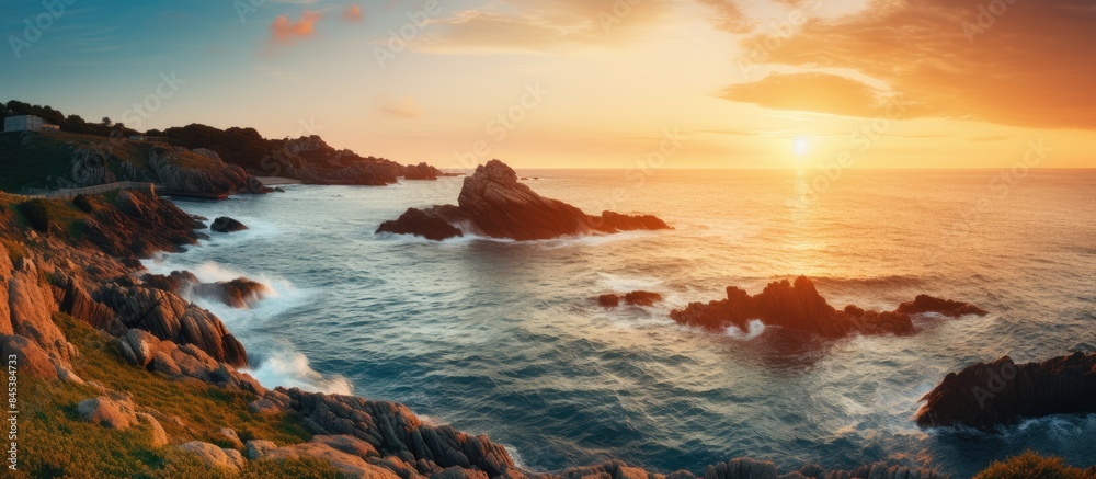 Fototapeta premium Beautiful photograph of a coast landscape during a sunset. Creative banner. Copyspace image
