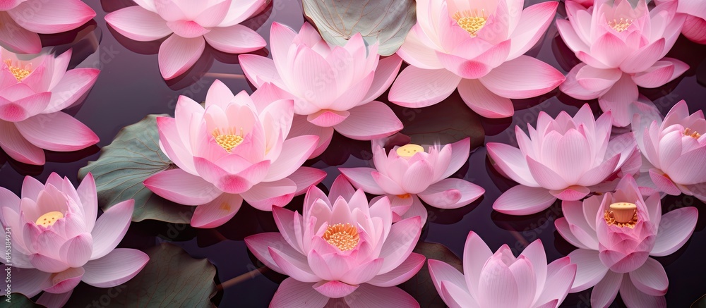 Pink lotus flowers and lotus petals background with copy space