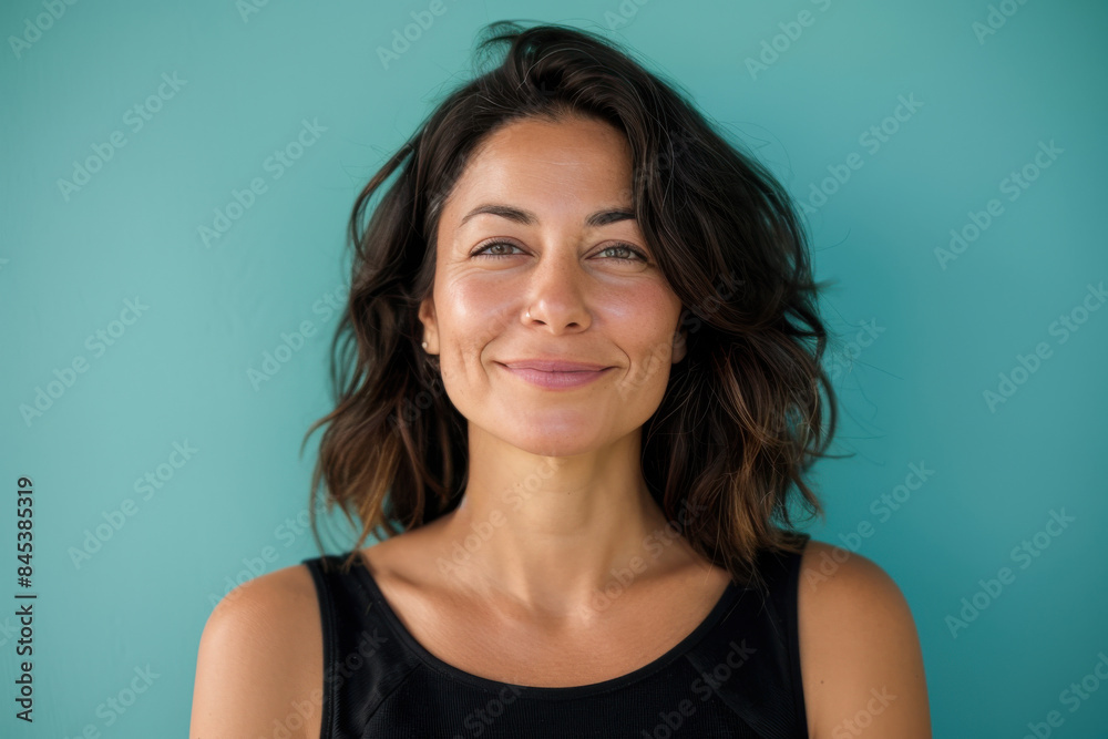 A close up portrait of a woman with a subtle smile A close up portrait of a woman with a subtle smile