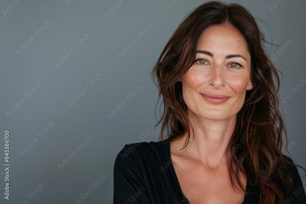A close up portrait of a woman with a subtle smile A close up portrait of a woman with a subtle smile