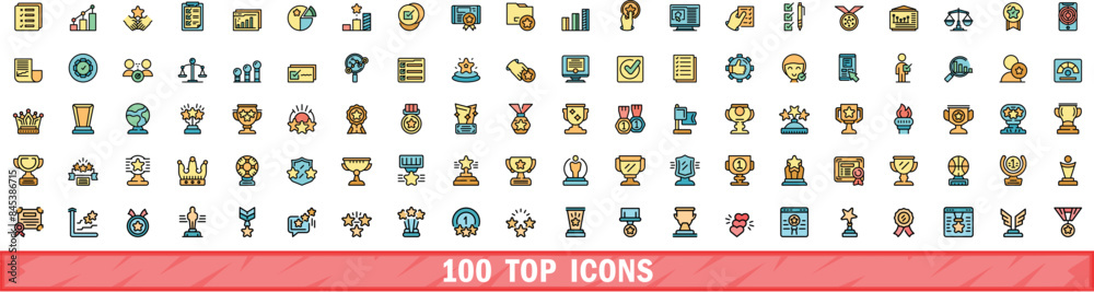 100 top icons set. Color line set of top vector icons thin line color flat on white 100 top icons set. Color line set of top vector icons thin line color flat on white