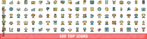 100 top icons set. Color line set of top vector icons thin line color flat on white