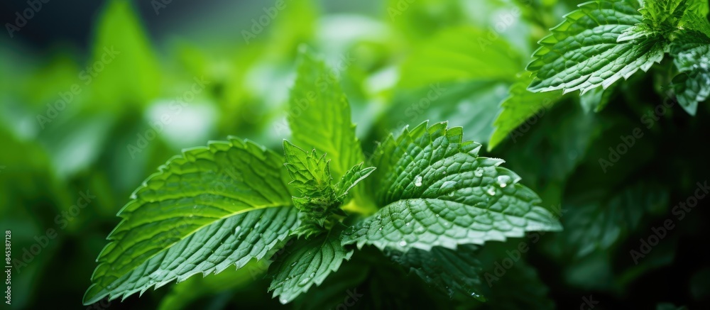 The leaf of Melissa officinalis l thrives in the yard. Creative banner. Copyspace image The leaf of Melissa officinalis l thrives in the yard. Creative banner. Copyspace image