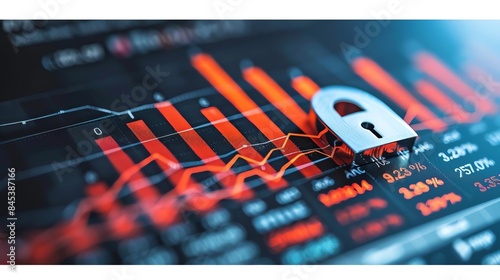 Lock Symbol on Business Analytics Chart A lock symbol superimposed on a business analytics chart