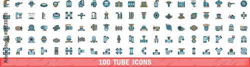 100 tube icons set. Color line set of tube vector icons thin line color flat on white