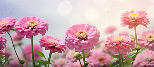 pink zinnia flowers bloom perfectly. Creative banner. Copyspace image