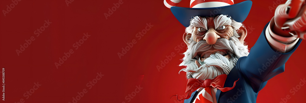 Cute Cartoon 4th of July Uncle Sam on a Red Background with Space for ...