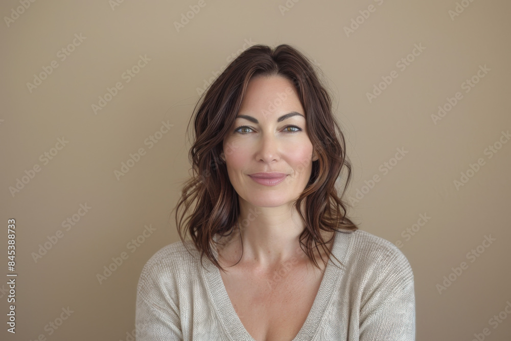 A close up portrait of a woman with a subtle smile A close up portrait of a woman with a subtle smile
