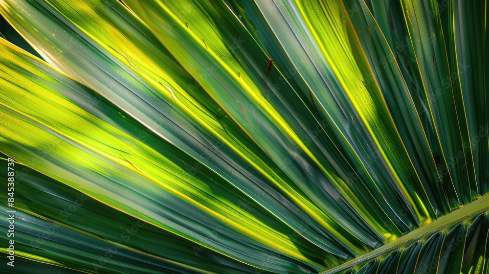 Obraz premium A detailed view of a palm frond with fresh foliage