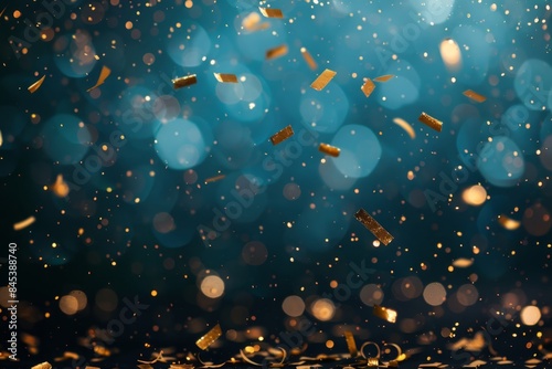 Festive golden confetti bokeh background for celebrations and new year parties