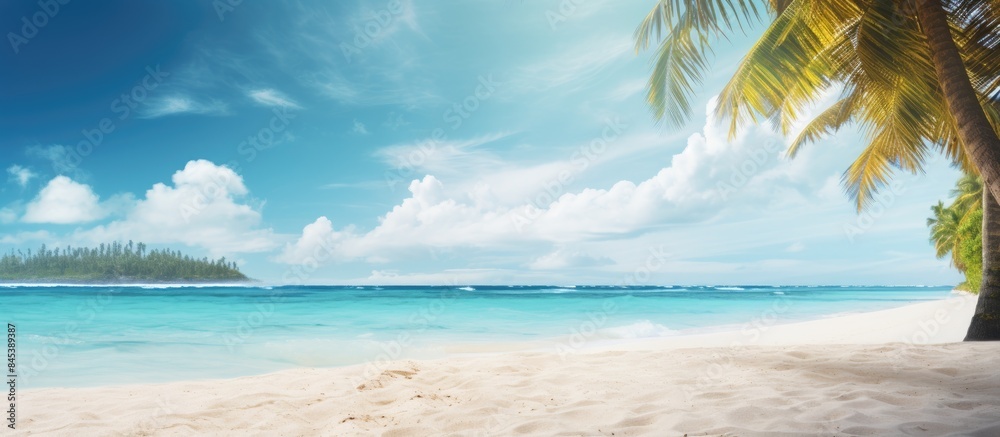 Fototapeta premium Tropical summer sand beach on sea background copy space