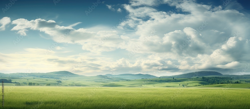 Sloudy sky over a green field. Creative banner. Copyspace image