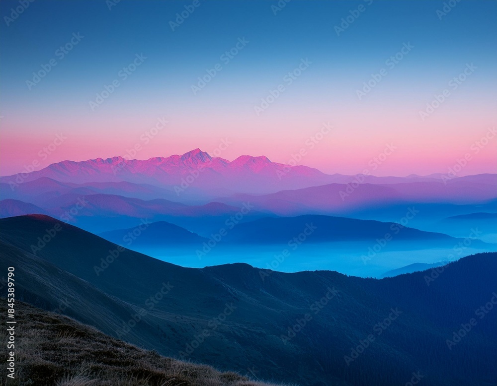 Obraz premium A combination of blue and pink, gradations of red and white in wave form. AI generated