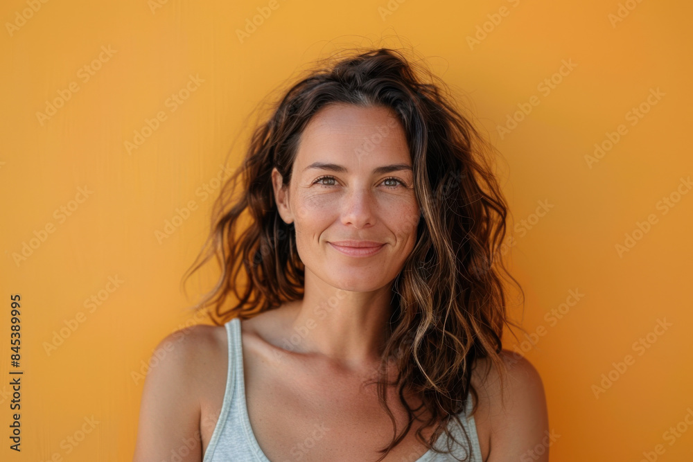 A close up portrait of a woman with a subtle smile A close up portrait of a woman with a subtle smile
