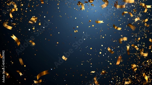 Elegant golden confetti falling on dark background  celebration, party, and festive stock image