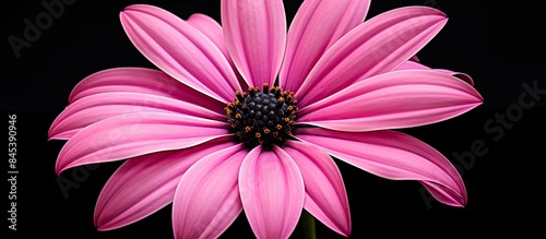 Unique look of light pink petals surrounding a black center Excellent cut flower is perfect for planting in containers either singly or with other varieties. Creative banner. Copyspace image photo