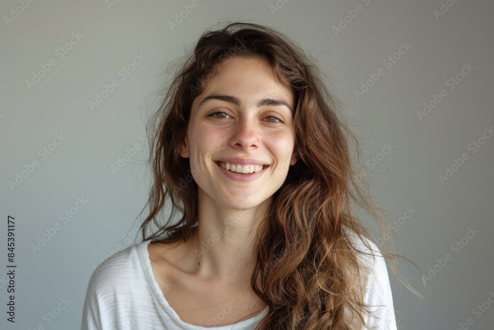 A close up portrait of a woman with a subtle smile A close up portrait of a woman with a subtle smile
