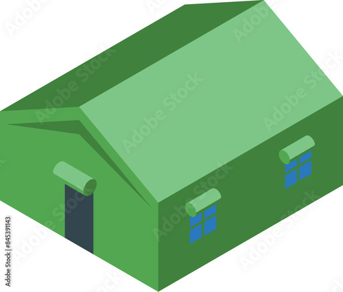 Illustration of a green military tent, typically used by soldiers for shelter and strategic operations
