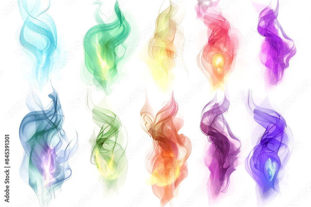 series of abstract magical auras that have their own color and shape floating on a white background. series of abstract magical auras that have their own color and shape floating on a white background.