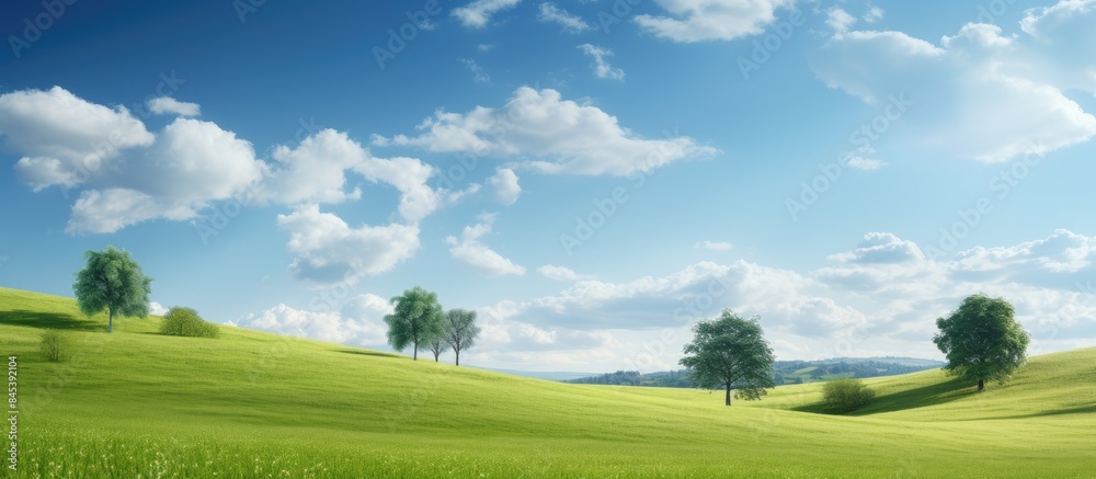 quiet and lonely view of a meadow with sparse trees in the wind. Creative banner. Copyspace image quiet and lonely view of a meadow with sparse trees in the wind. Creative banner. Copyspace image