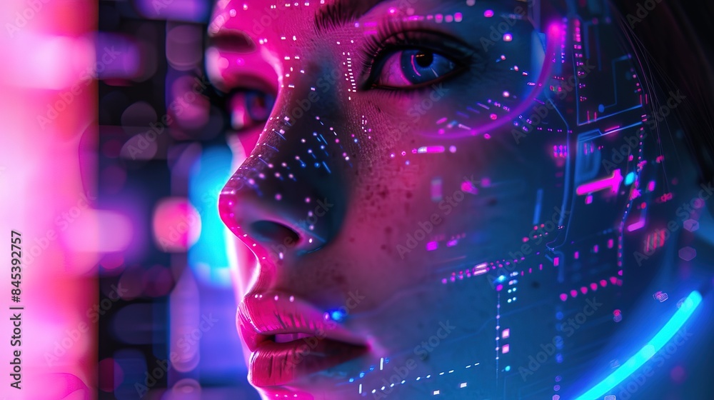 Futuristic AI Avatar Portrait with Digital Elements Futuristic AI Avatar Portrait with Digital Elements
